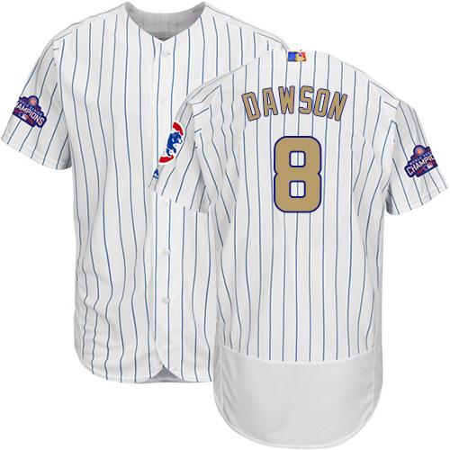 Cubs #8 Andre Dawson White(Blue Strip) Flexbase Authentic Gold Program Stitched MLB Jersey